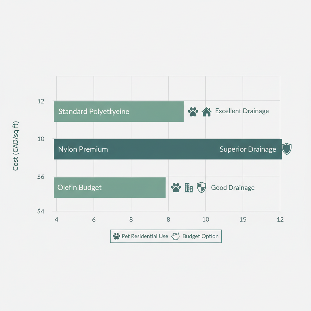 Bar chart comparing artificial turf types by cost and drainage for Chilliwack properties