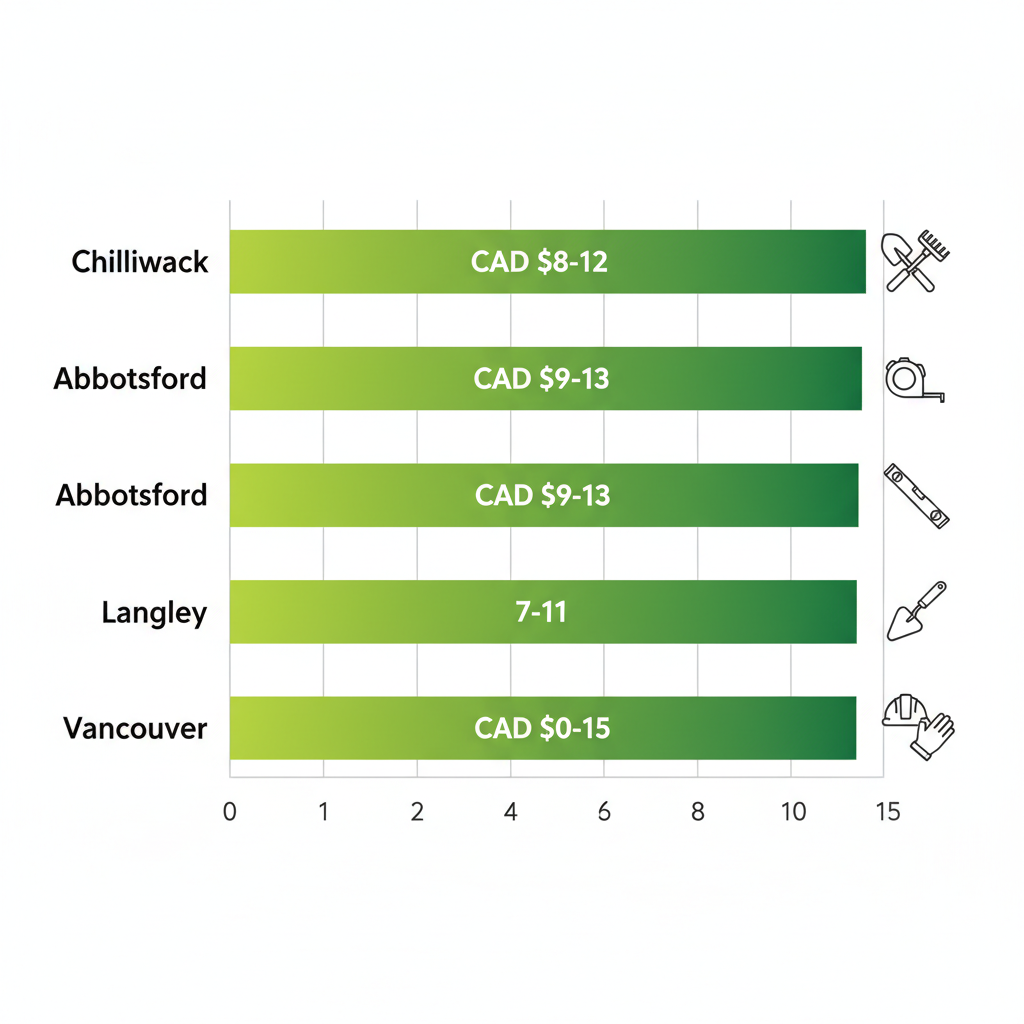 Horizontal bar chart comparing average artificial turf costs per square foot in CAD for Fraser Valley areas including Chilliwack, Abbotsford, Langley, and Vancouver.