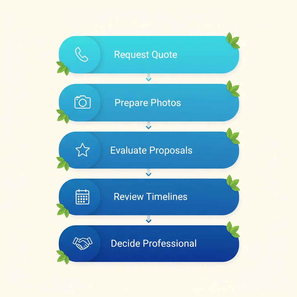 Vertical process flow illustrating five key steps to launch a landscape project in Langley, featuring icons and minimal labels.