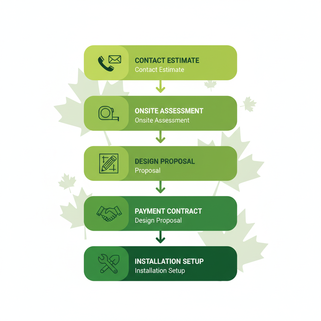 Vertical process flow diagram illustrating five key steps to begin commercial landscaping services in Chilliwack