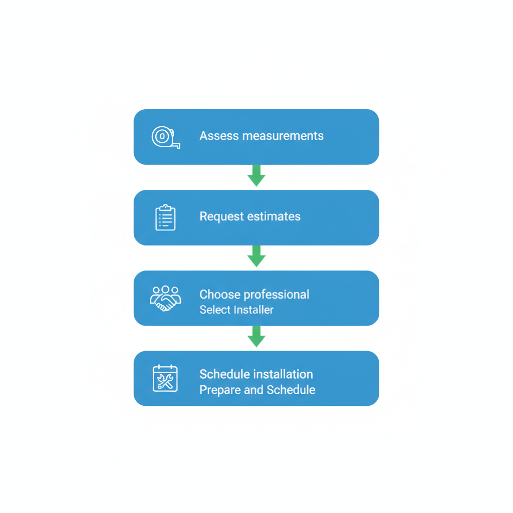 Vertical process flow illustrating the steps for starting a patio door project in Langley, including site evaluation, quote requests, installer selection, and scheduling.
