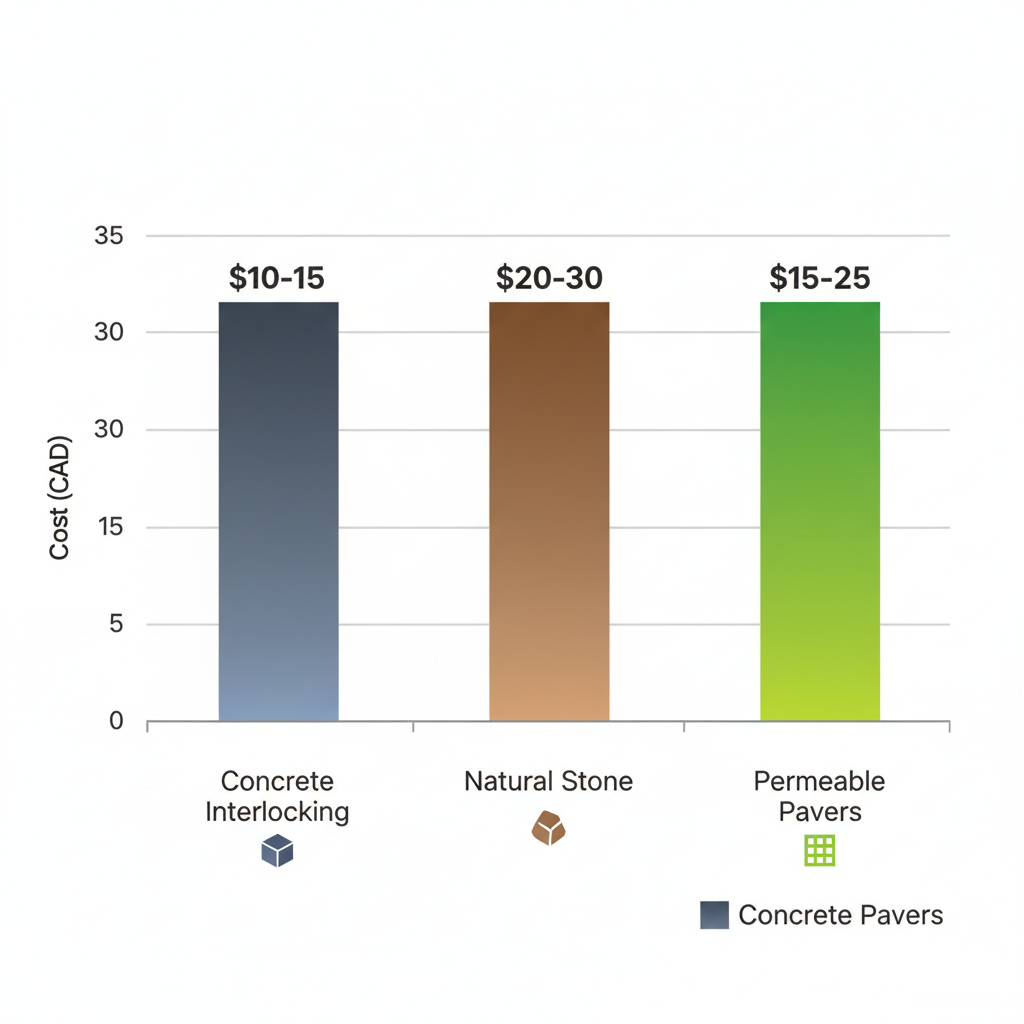Bar chart comparing average costs per square foot for concrete interlocking, natural stone, and permeable pavers in Langley, BC.