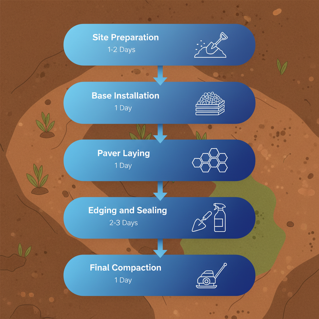 Vertical process flow diagram illustrating the five key stages of professional paver installation services