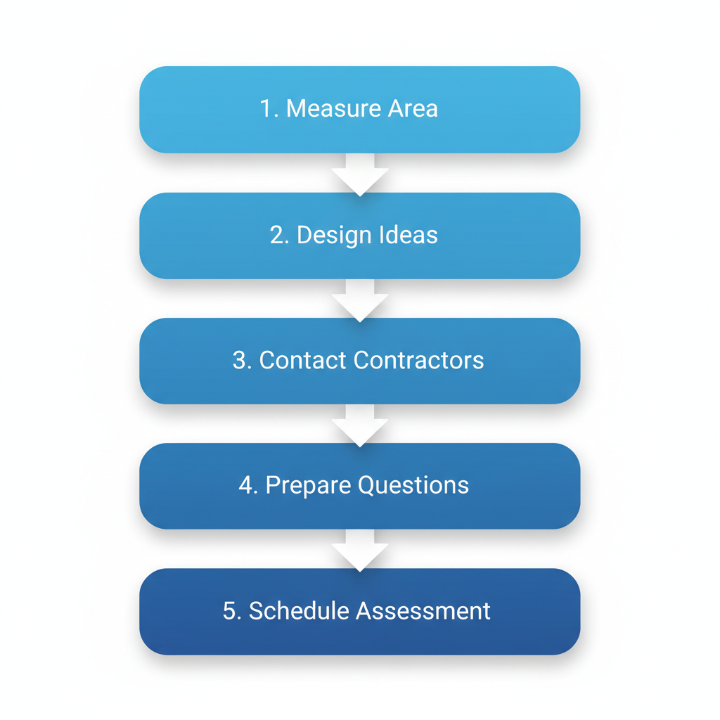 Vertical process flow diagram illustrating five steps for planning a paver project in Chilliwack