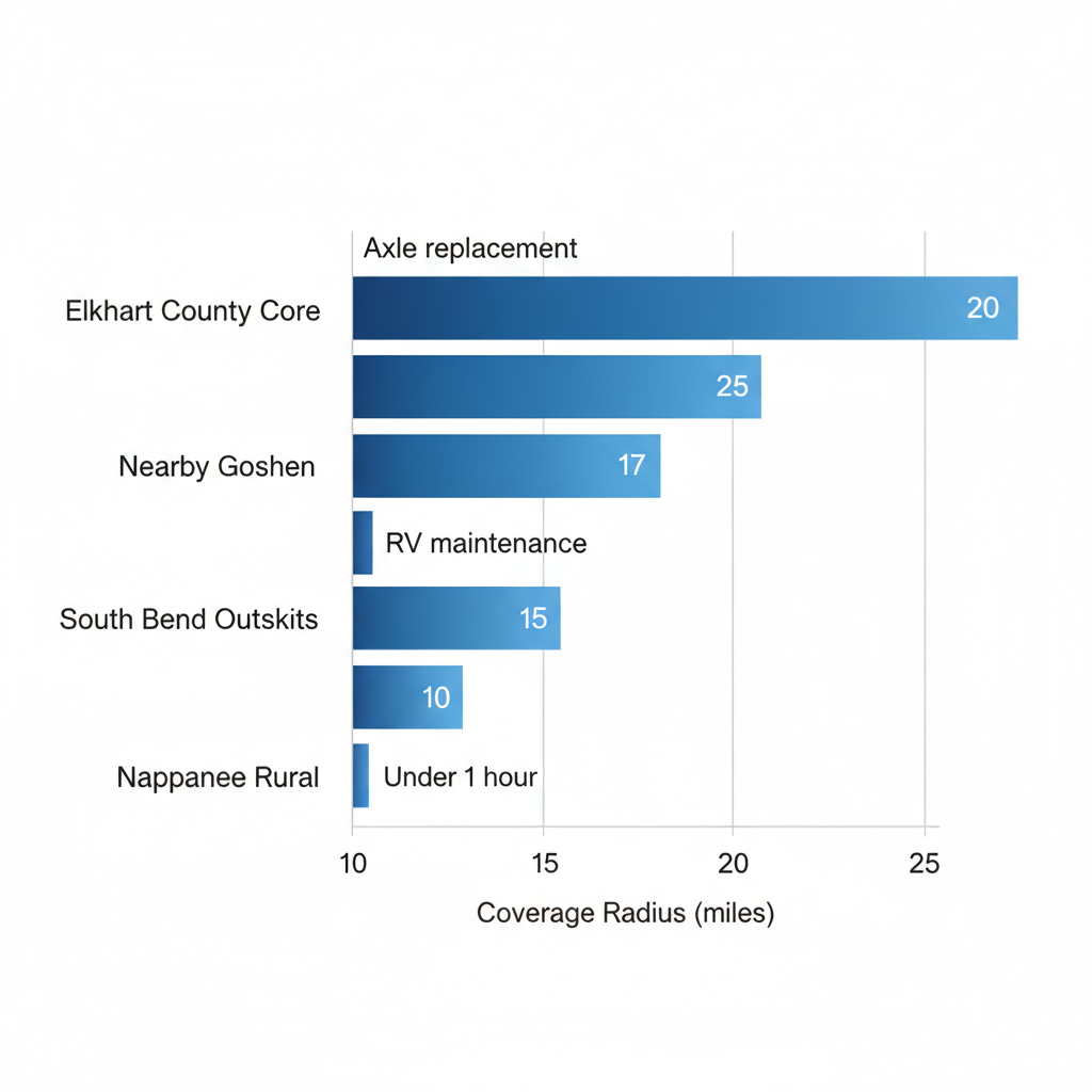 Horizontal bar chart of trailer service coverage radii and specialties in Elkhart region