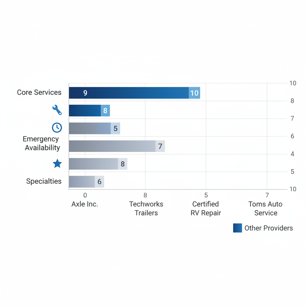 Horizontal bar chart comparing service ratings of four trailer repair providers in Elkhart, Indiana