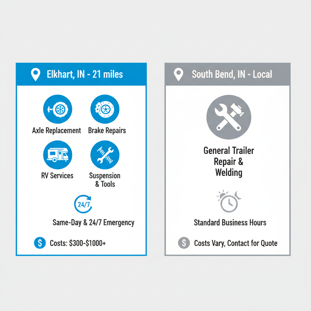 Infographic comparing key trailer repair providers in the South Bend, IN area