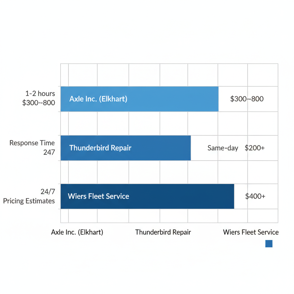 Horizontal bar chart comparing trailer repair providers in South Bend by response time and pricing