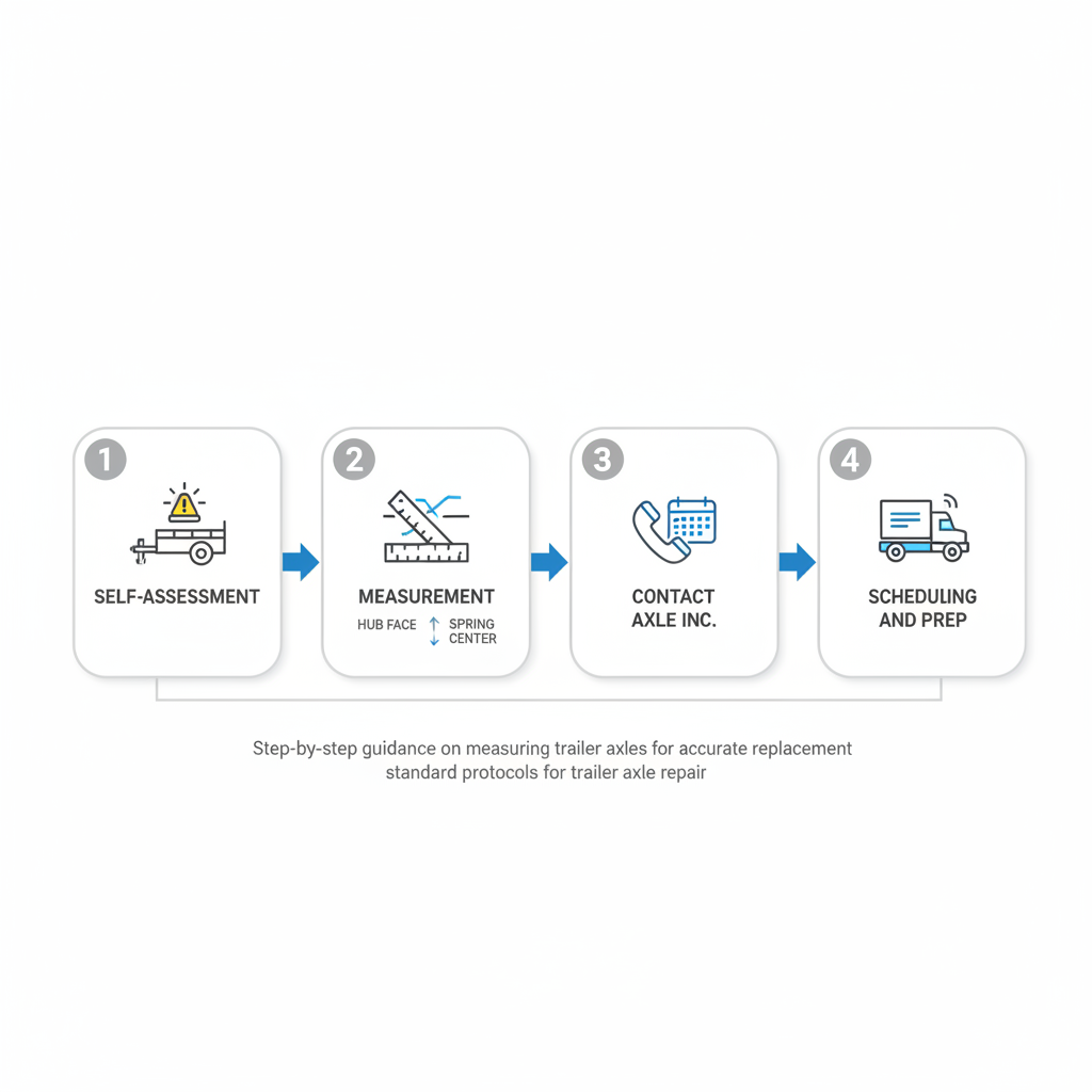Horizontal process flow diagram showing four steps for starting trailer axle replacement at Axle Inc.