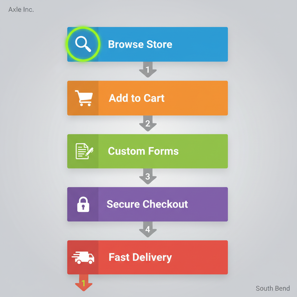 Visual diagram of the five-step process for ordering trailer parts online from Axle Inc.