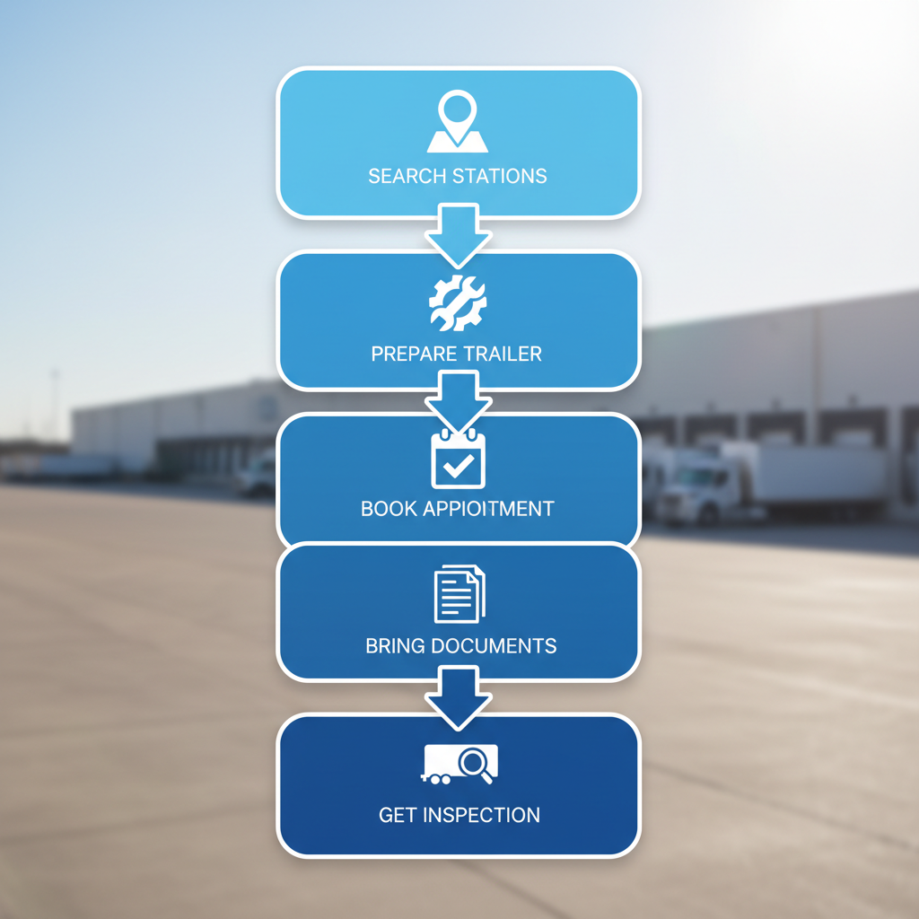 Vertical process flow diagram illustrating the five steps to schedule a trailer inspection in South Bend