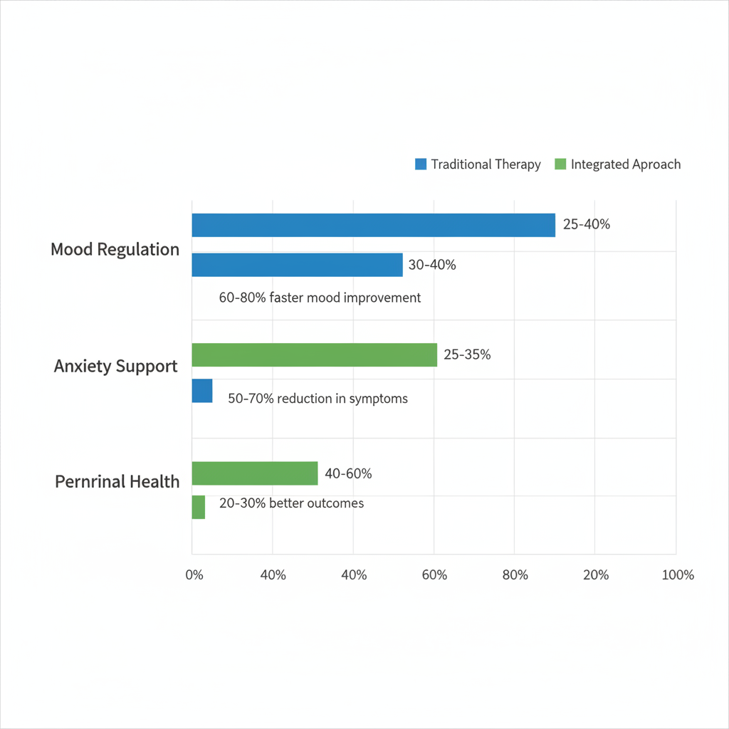 Horizontal bar chart comparing benefits of traditional therapy versus integrated nutrition therapy for mood regulation, anxiety support, and perinatal health in San Diego.