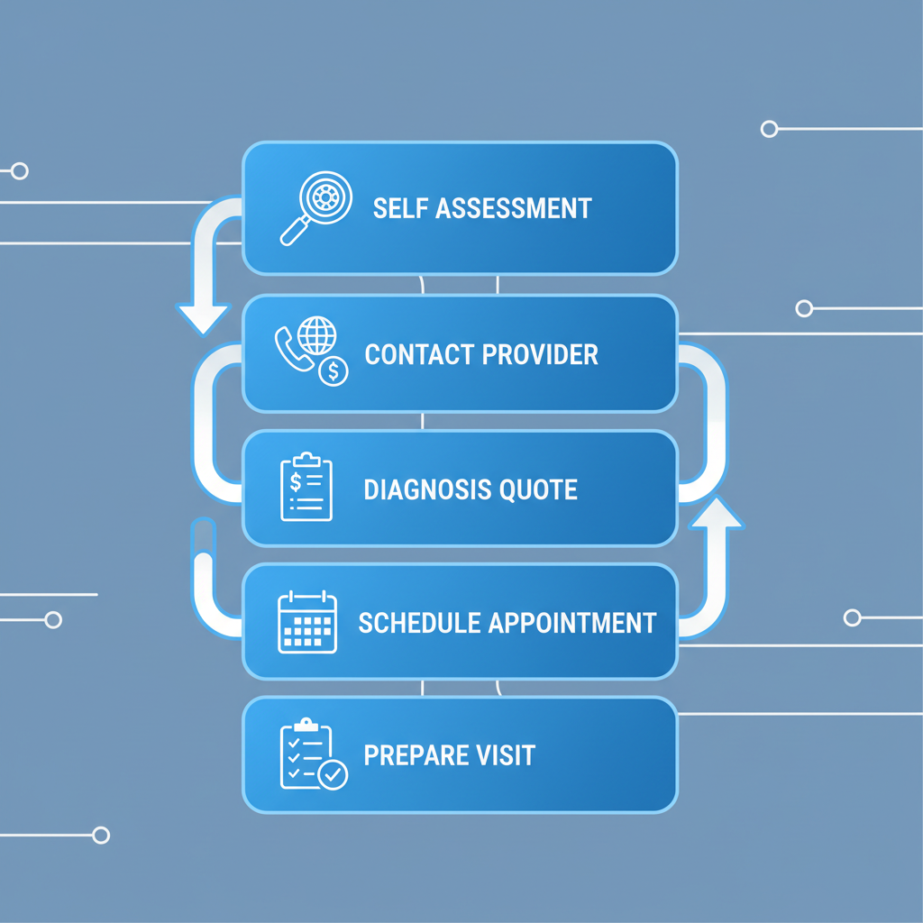Vertical process flow diagram illustrating five steps to schedule trailer suspension repair in Elkhart, Indiana