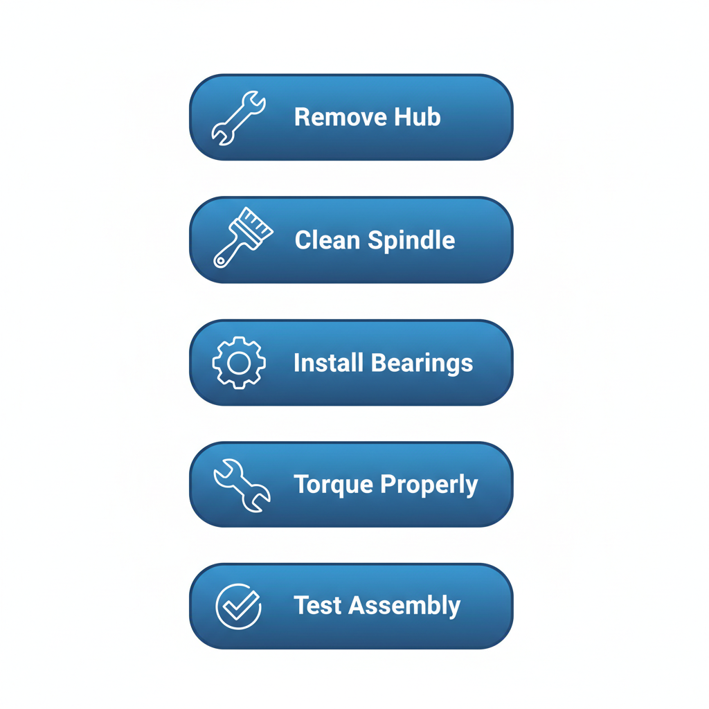 Step-by-step diagram of trailer hub bearing replacement process with five stages