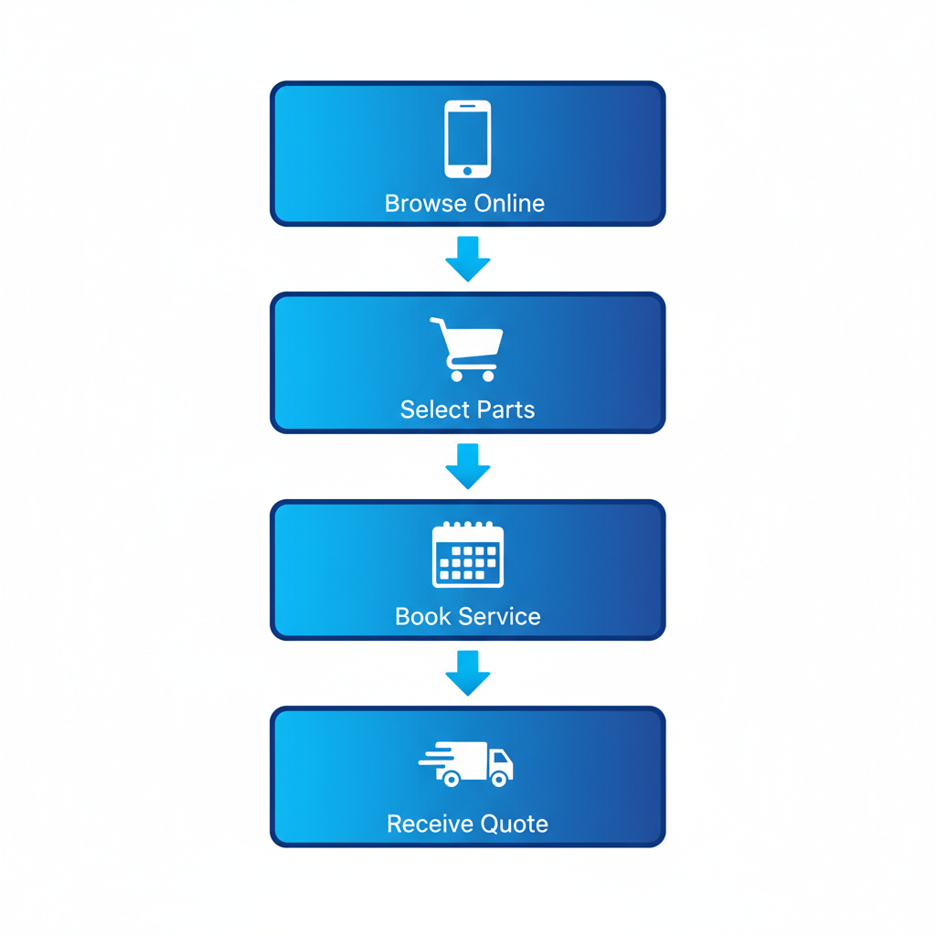 Visual process flow diagram illustrating the steps to order trailer parts and schedule repairs at Axle Inc.