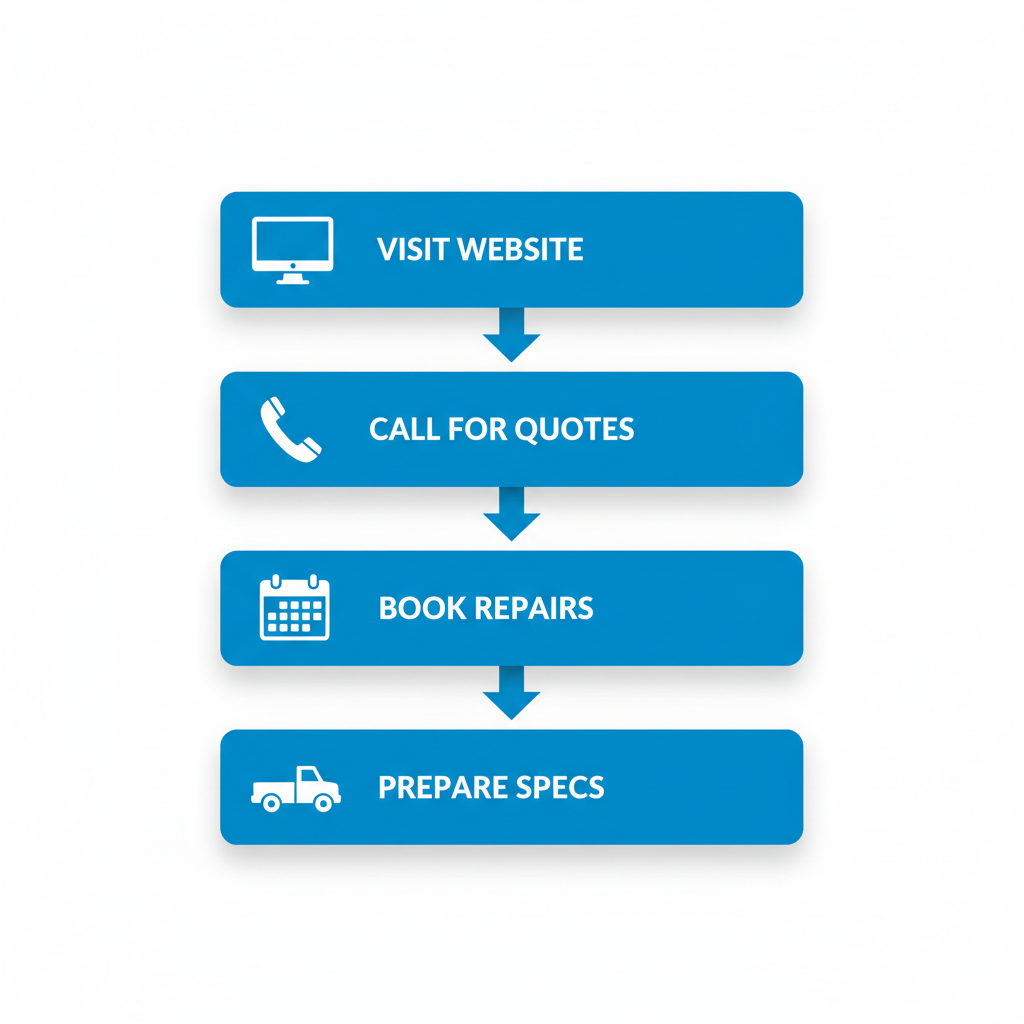 Vertical process flow diagram illustrating four steps to access Dexter axle services with icons and minimal labels