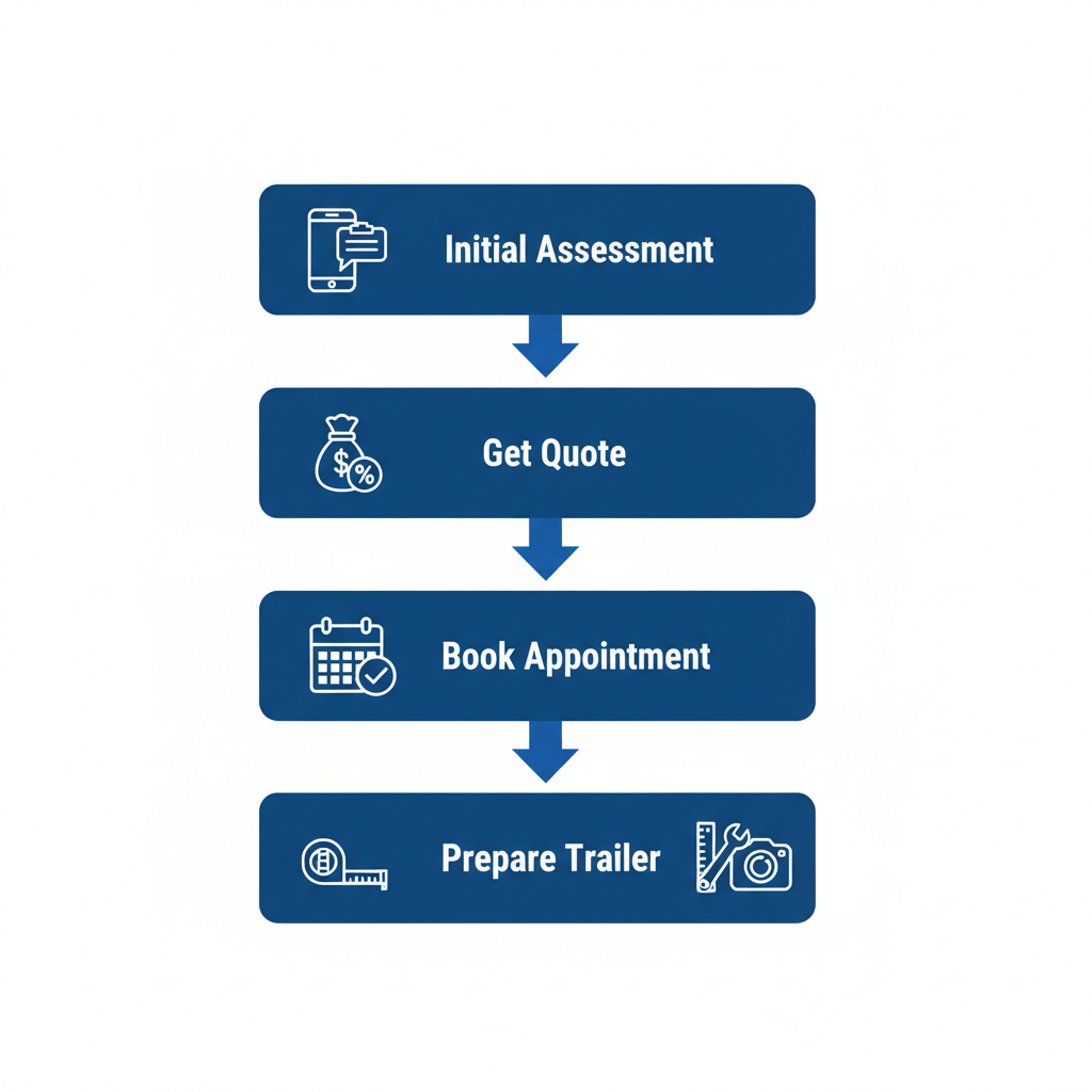 Vertical process flow diagram illustrating four steps to schedule trailer axle repair service.