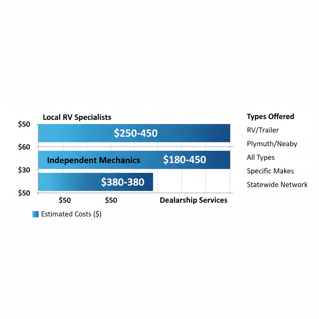 Horizontal bar chart comparing estimated costs and services of trailer inspection providers in Plymouth, Indiana