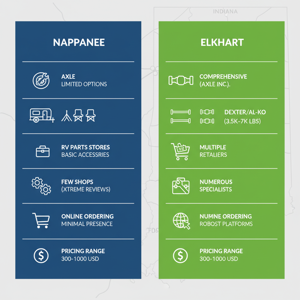 Side-by-side comparison infographic of trailer parts availability in Nappanee and Elkhart