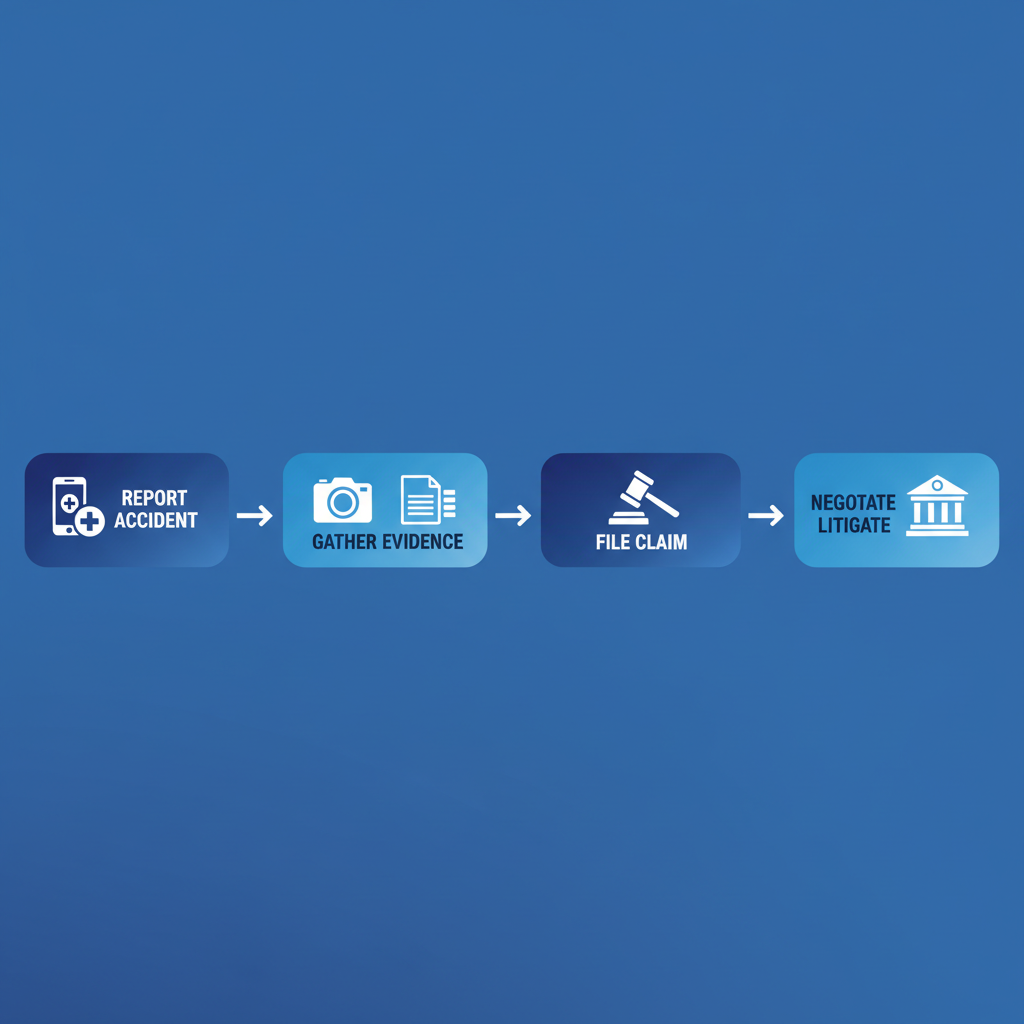 Horizontal process flow diagram illustrating the key steps in handling oilfield injury claims in Oklahoma