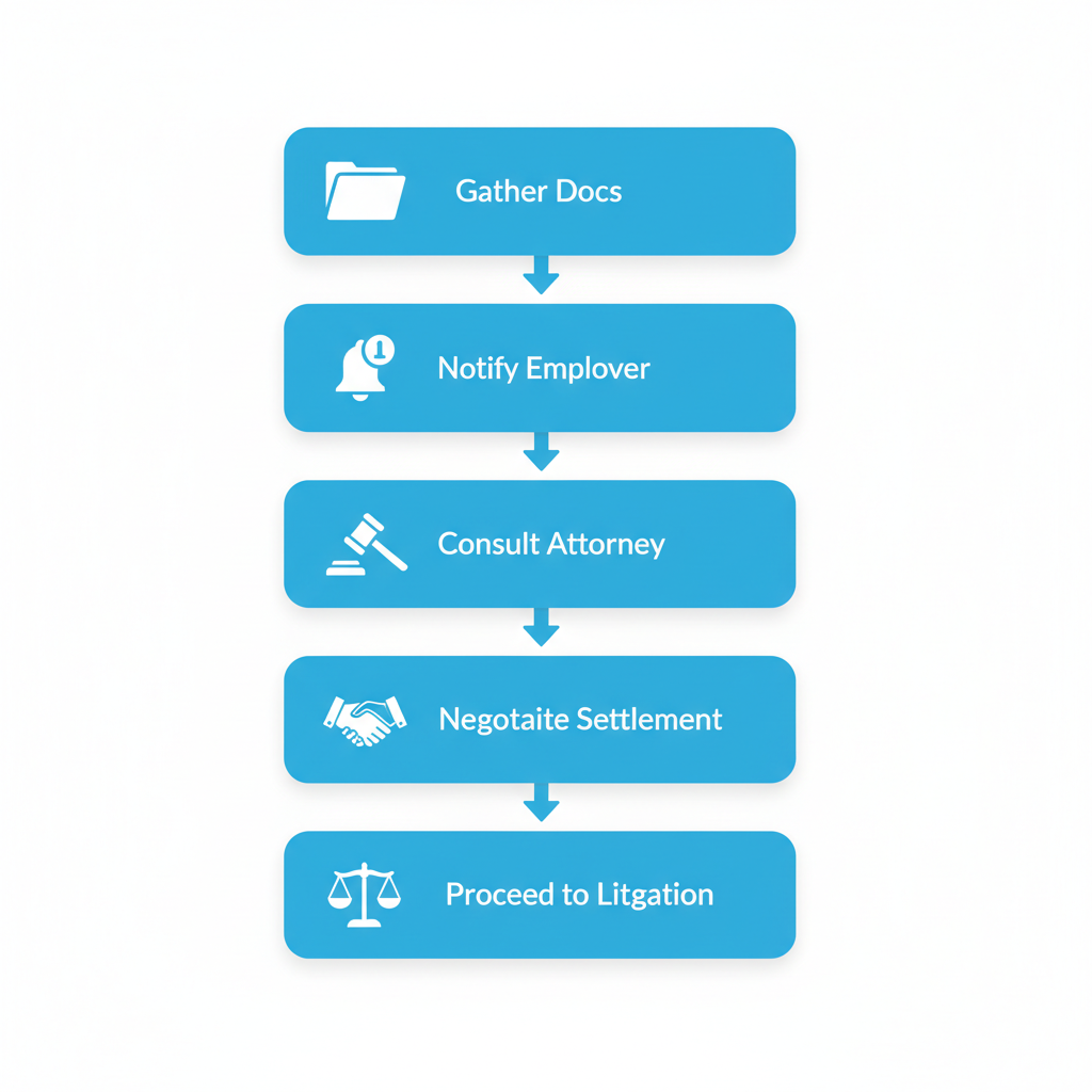 Vertical flowchart illustrating the five steps to start an oilfield injury claim in Oklahoma