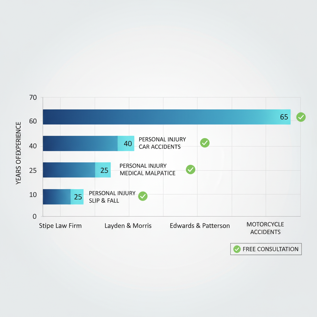 Horizontal bar chart comparing years of experience among personal injury law firms in McAlester, highlighting free consultation services
