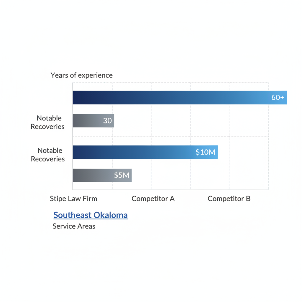 Horizontal bar chart comparing personal injury law firms in McAlester by experience and recoveries