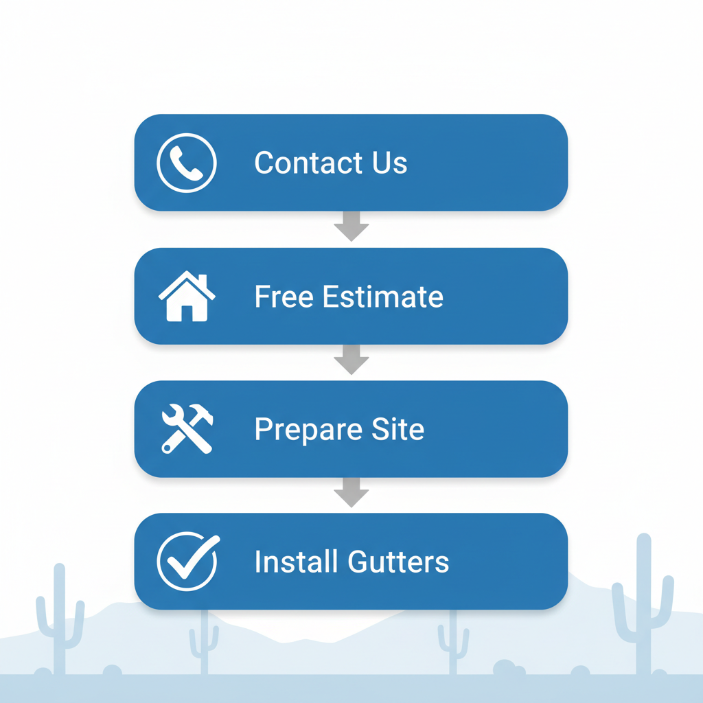 Vertical process flow diagram illustrating the steps to schedule and complete gutter installation in Phoenix