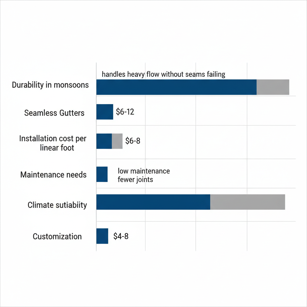 Horizontal bar chart comparing features of seamless and regular sectional gutters for Phoenix homes