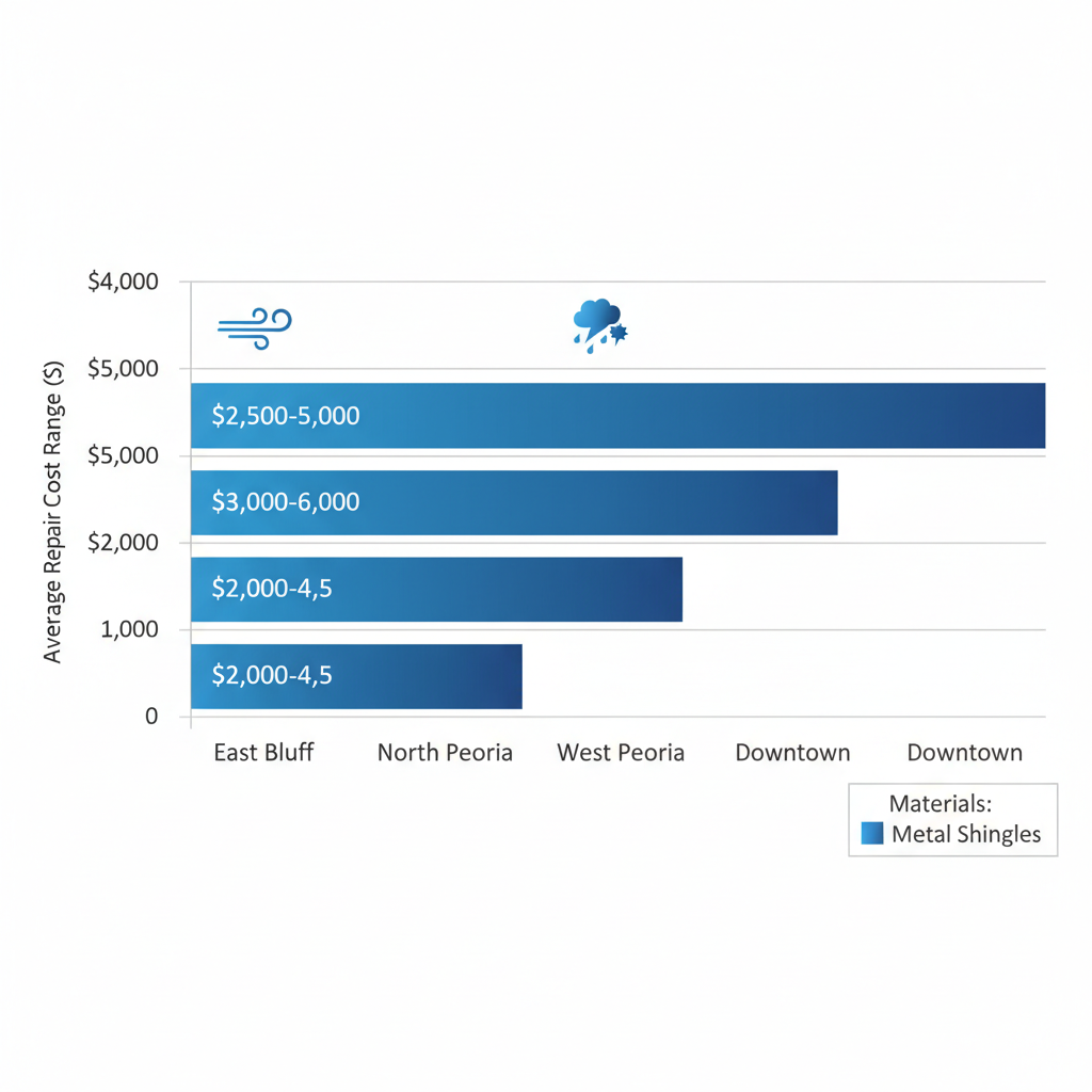 Bar chart comparing average roofing repair costs across Peoria neighborhoods in 2024