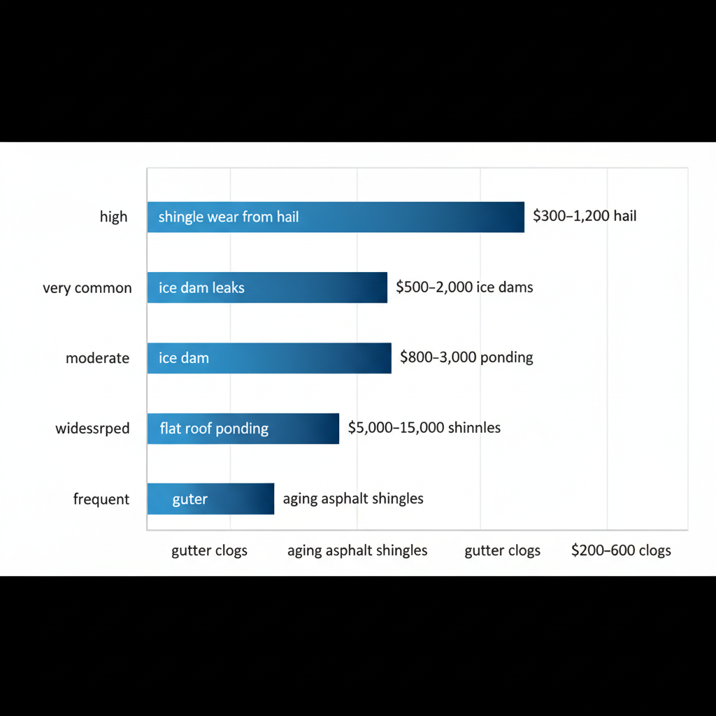 Horizontal bar chart of common roofing issues and repair costs in Springfield, IL