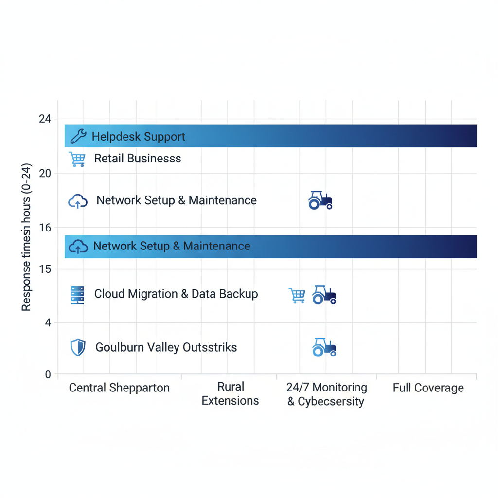 Bar chart comparing IT response times across Goulburn Valley regions with service icons