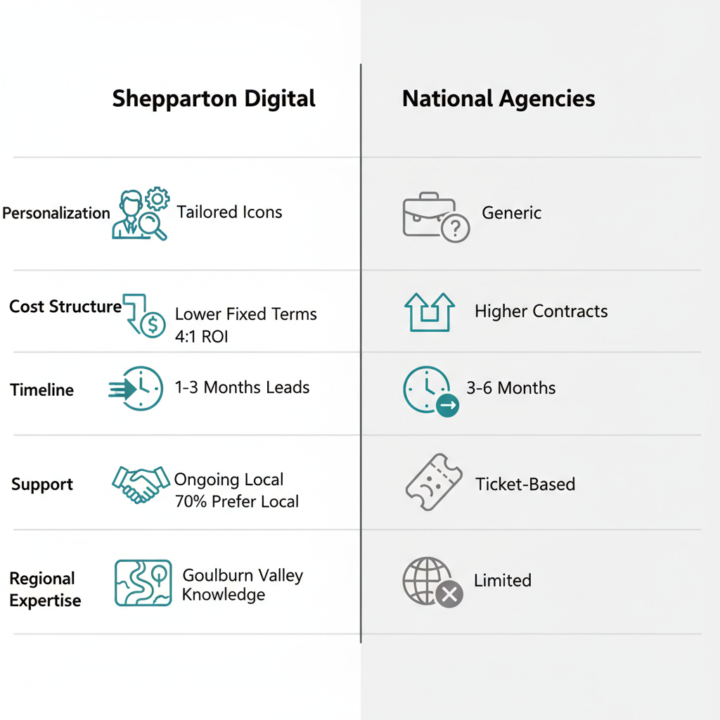 Infographic comparing advantages of local digital services in Shepparton to national agencies
