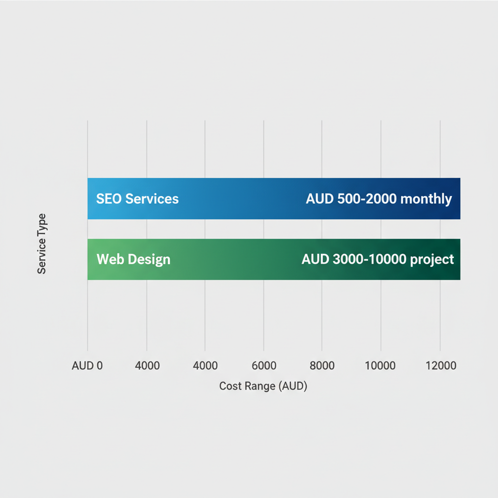 Horizontal bar chart showing cost ranges for SEO services and web design in AUD for Shepparton businesses