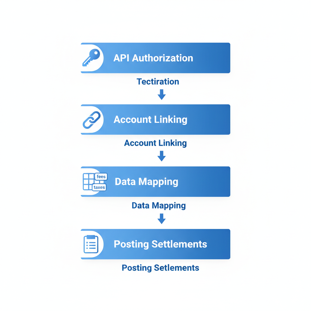 Process flow diagram illustrating the four-step A2X integration with QuickBooks Online for e-commerce accounting.