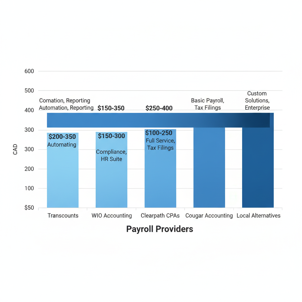 Horizontal bar chart comparing pricing and features of payroll providers in Surrey, British Columbia