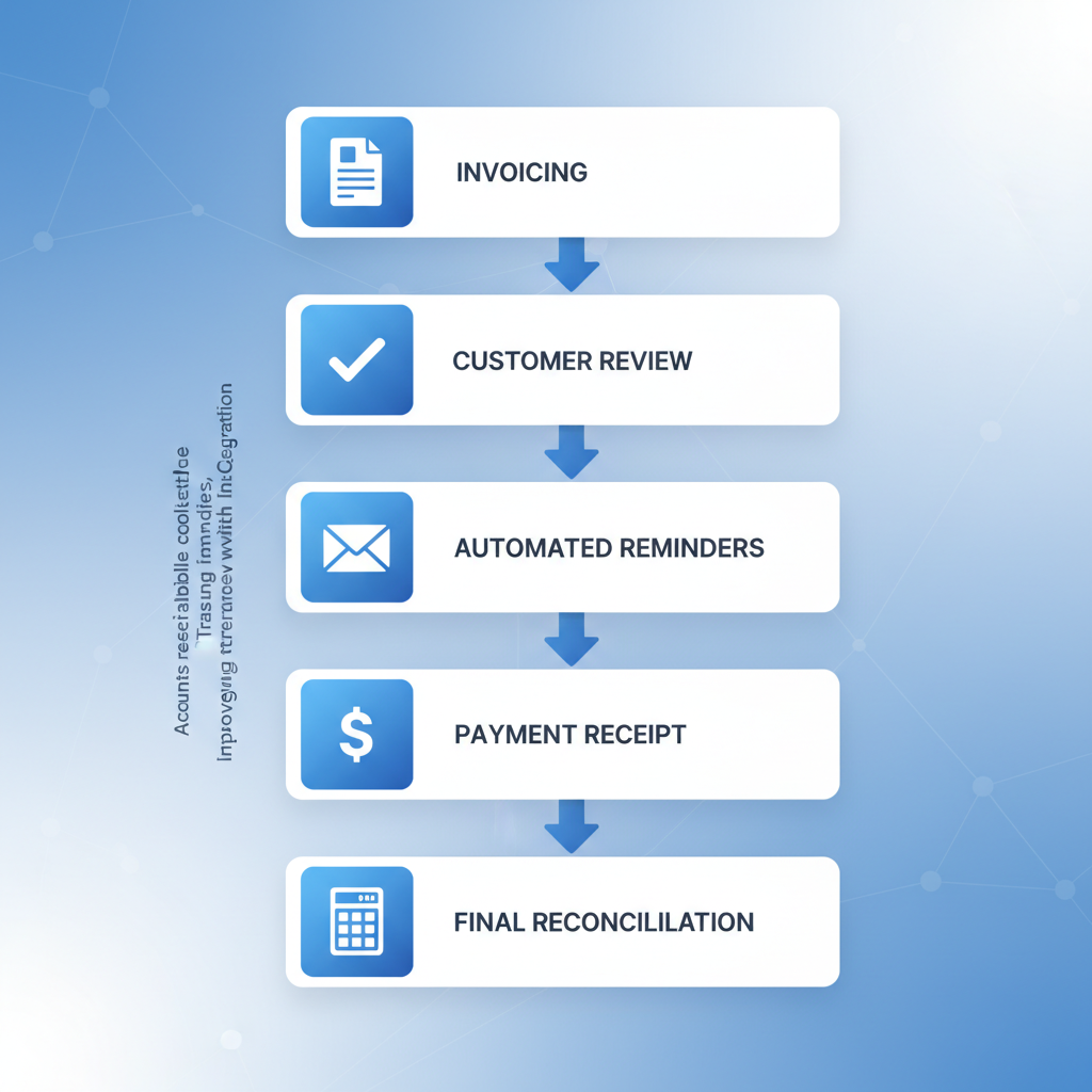 Vertical process flow diagram showing five stages of accounts receivable management cycle with icons and labels