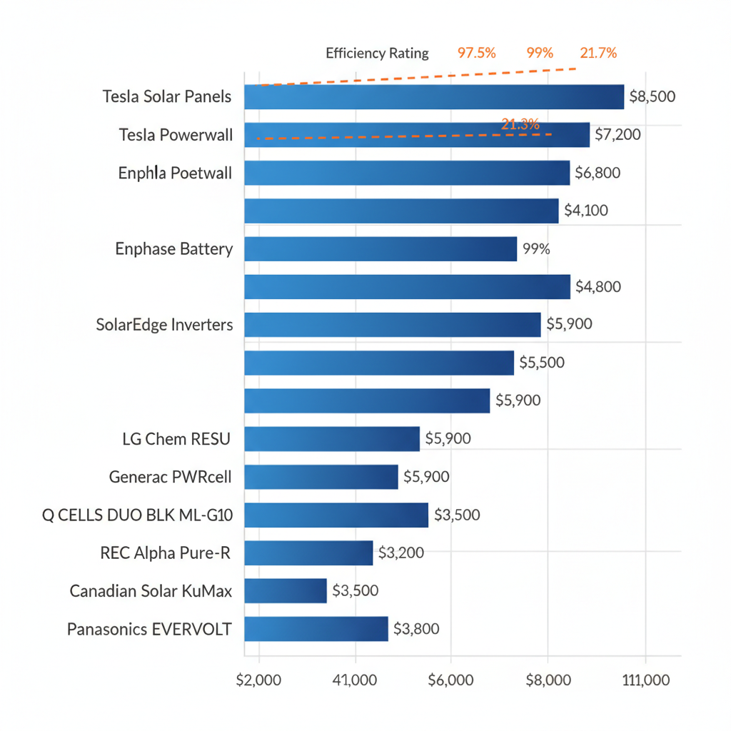 Bar chart comparing starting prices and efficiency of top 10 solar tools for Tampa homes, horizontal bars in blue gradient.