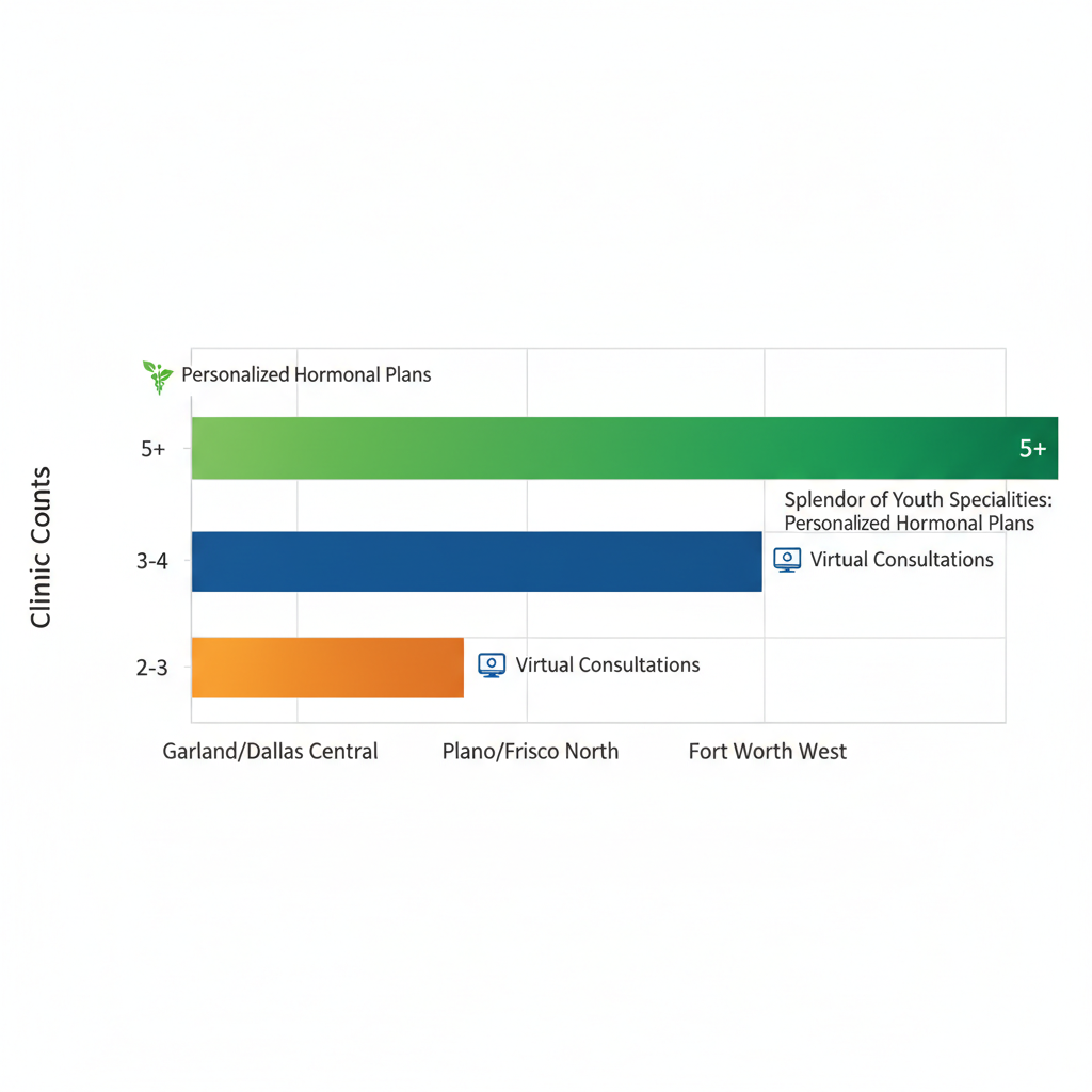 Horizontal bar chart comparing holistic clinics in Dallas Metroplex areas by count and accessibility