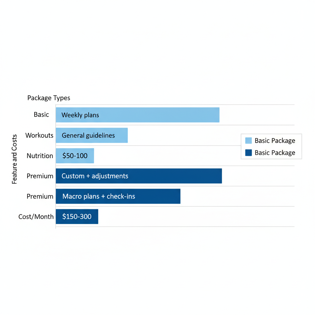 Bar chart comparing basic and premium online personal trainer pricing packages for women
