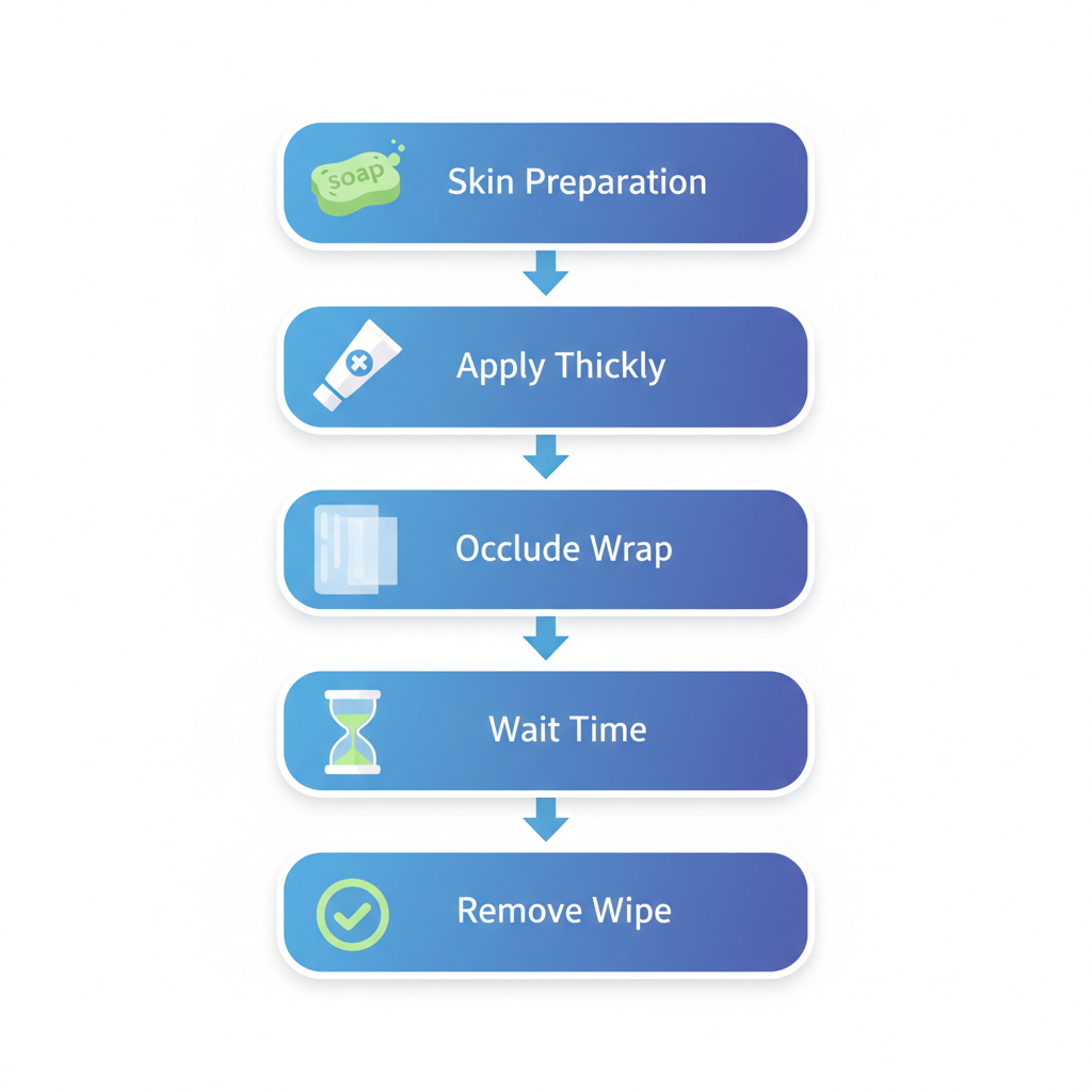 Vertical process flow diagram illustrating the step-by-step application of numbing creams for microneedling procedures
