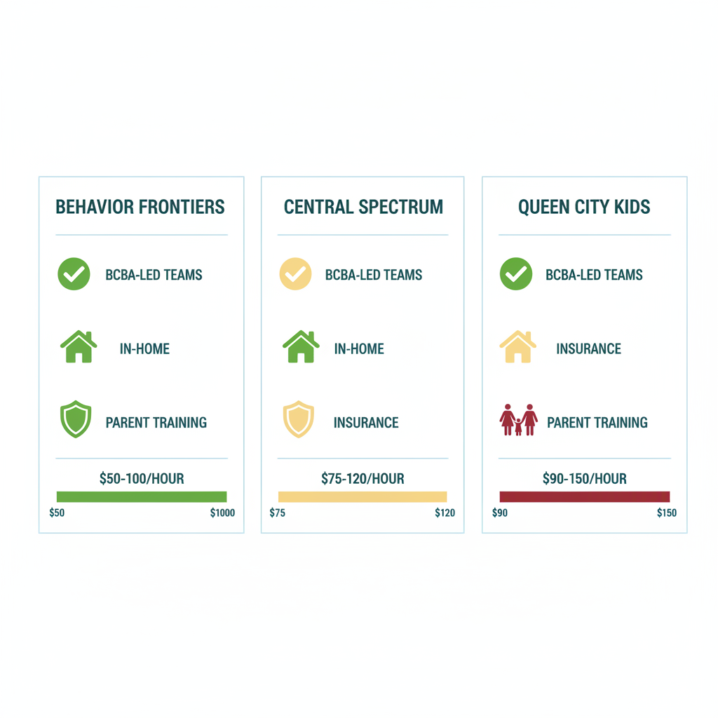 Infographic comparing key features and costs of top ABA therapy providers in Charlotte, North Carolina