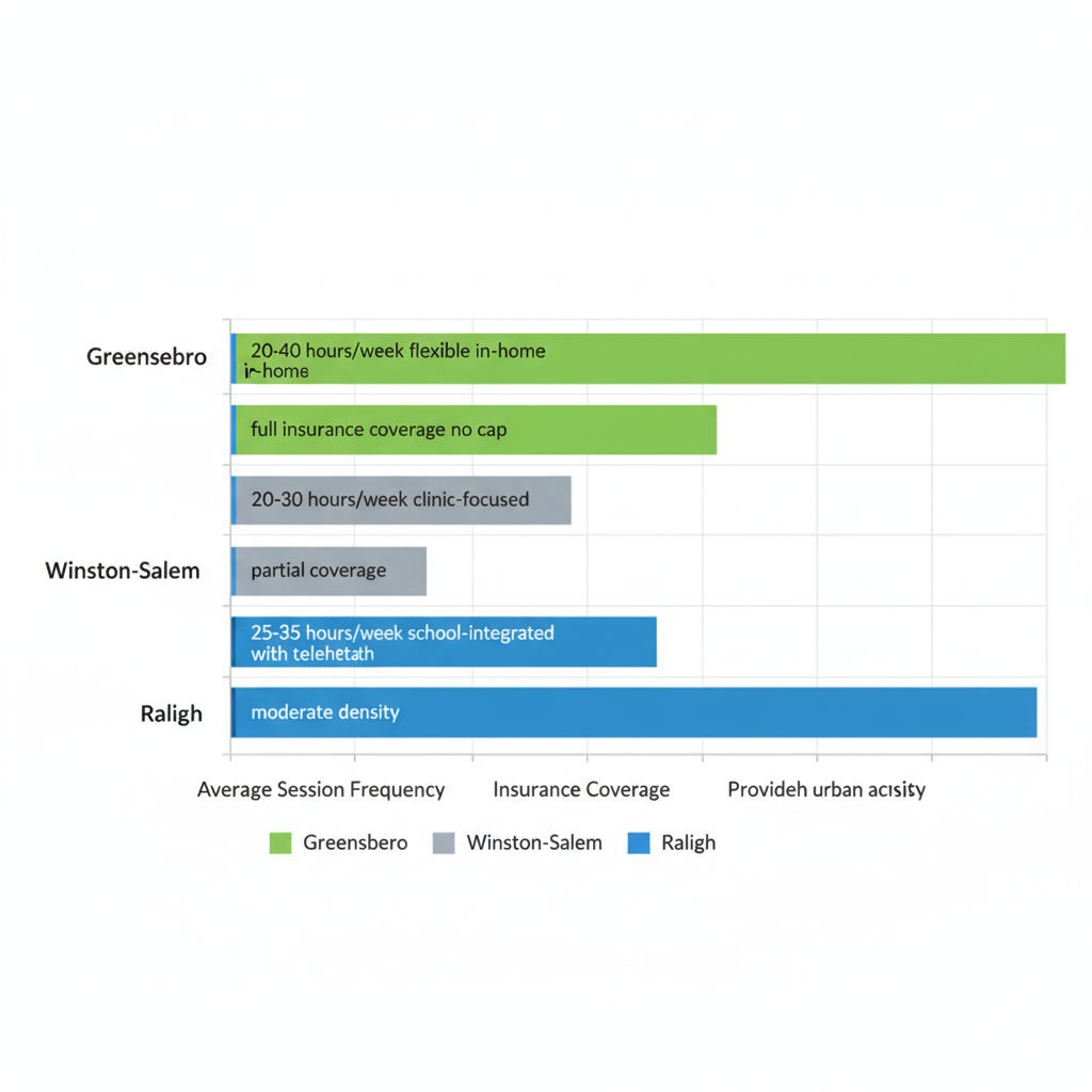 Horizontal bar chart comparing ABA therapy access in Greensboro, Winston-Salem, and Raleigh, North Carolina