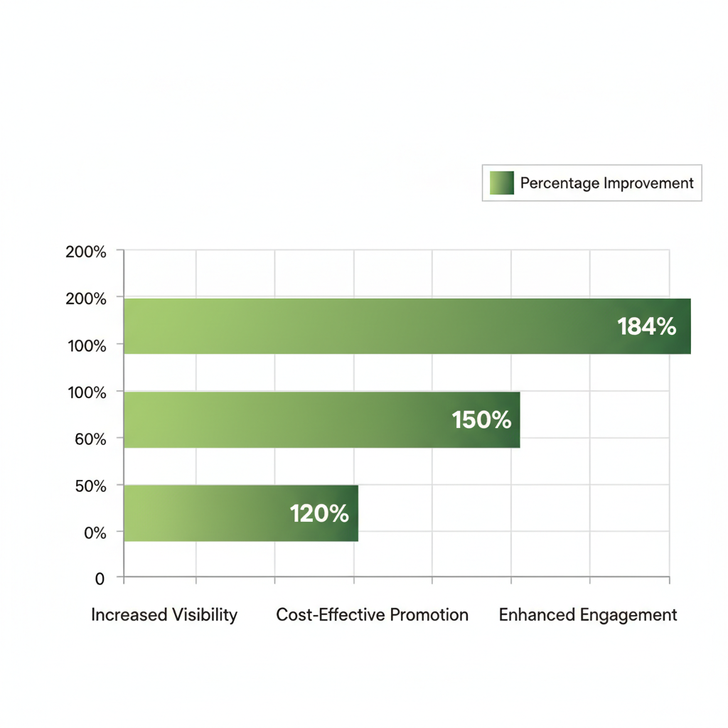 Horizontal bar chart of digital marketing benefits for catering: increased visibility 184%, cost-effective promotion, enhanced engagement with percentage improvements.