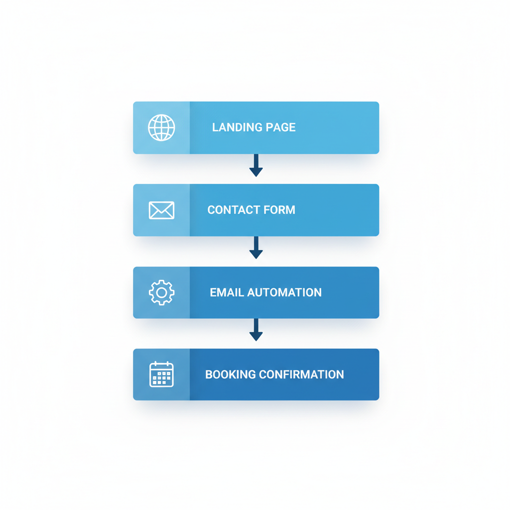 Vertical process flow diagram illustrating key components of a high-converting website funnel for catering businesses
