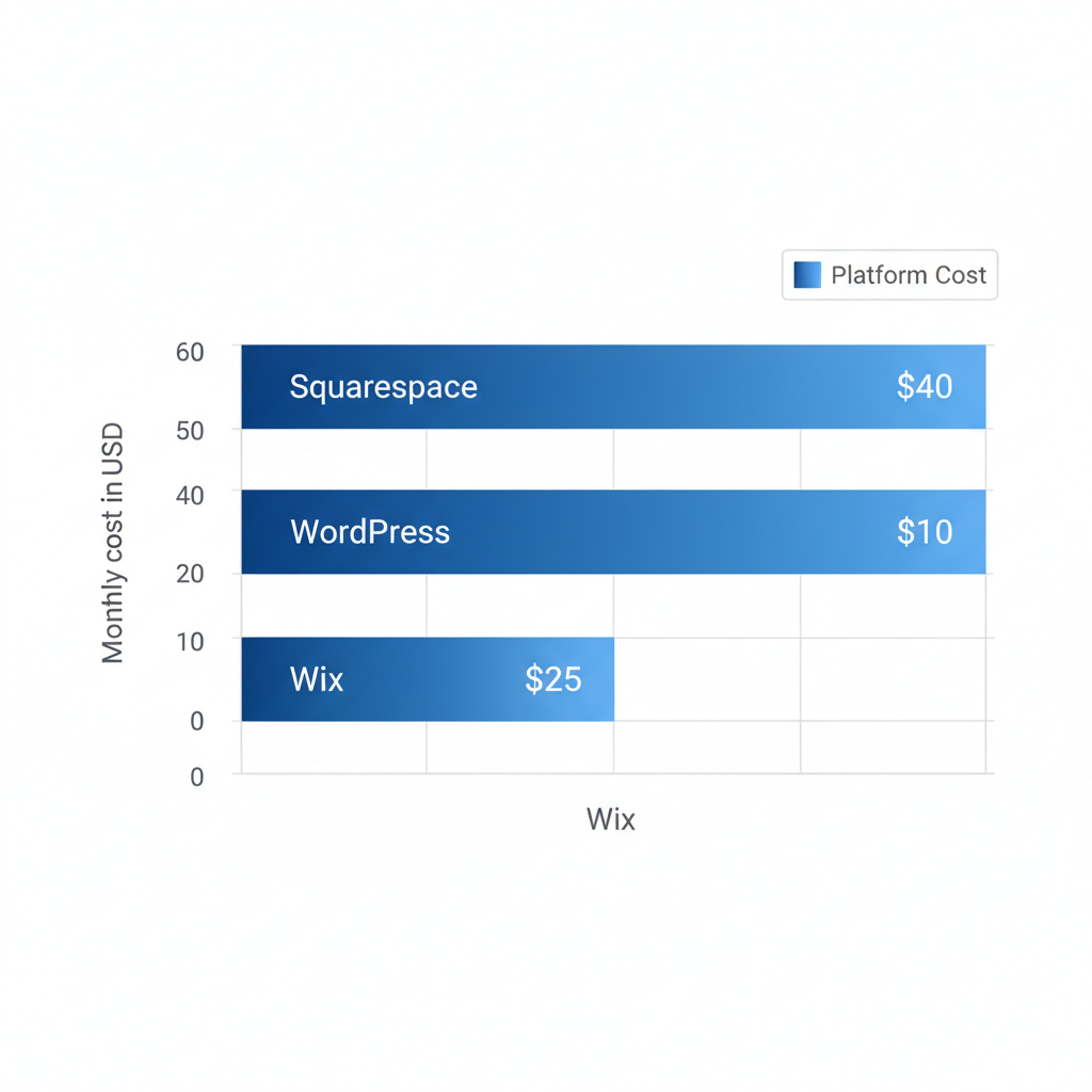 Bar chart comparing monthly costs of Wix, WordPress, and Squarespace for catering websites
