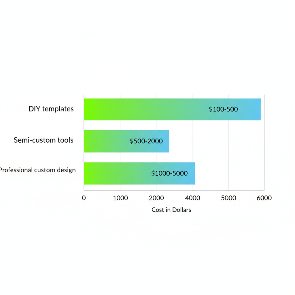 Horizontal bar chart comparing cost ranges for DIY, semi-custom, and professional catering website designs from $100 to $5000.