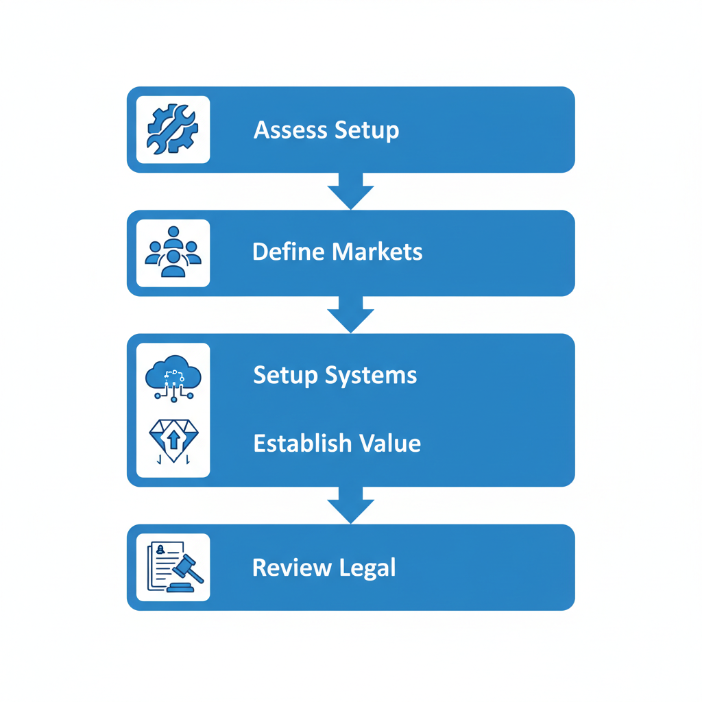 Vertical process flow diagram showing five key steps to prepare a catering business for success