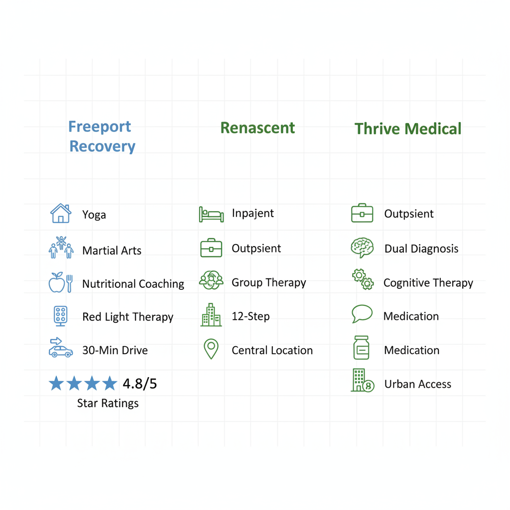 Comparison infographic of addiction treatment centers accessible to Toronto residents