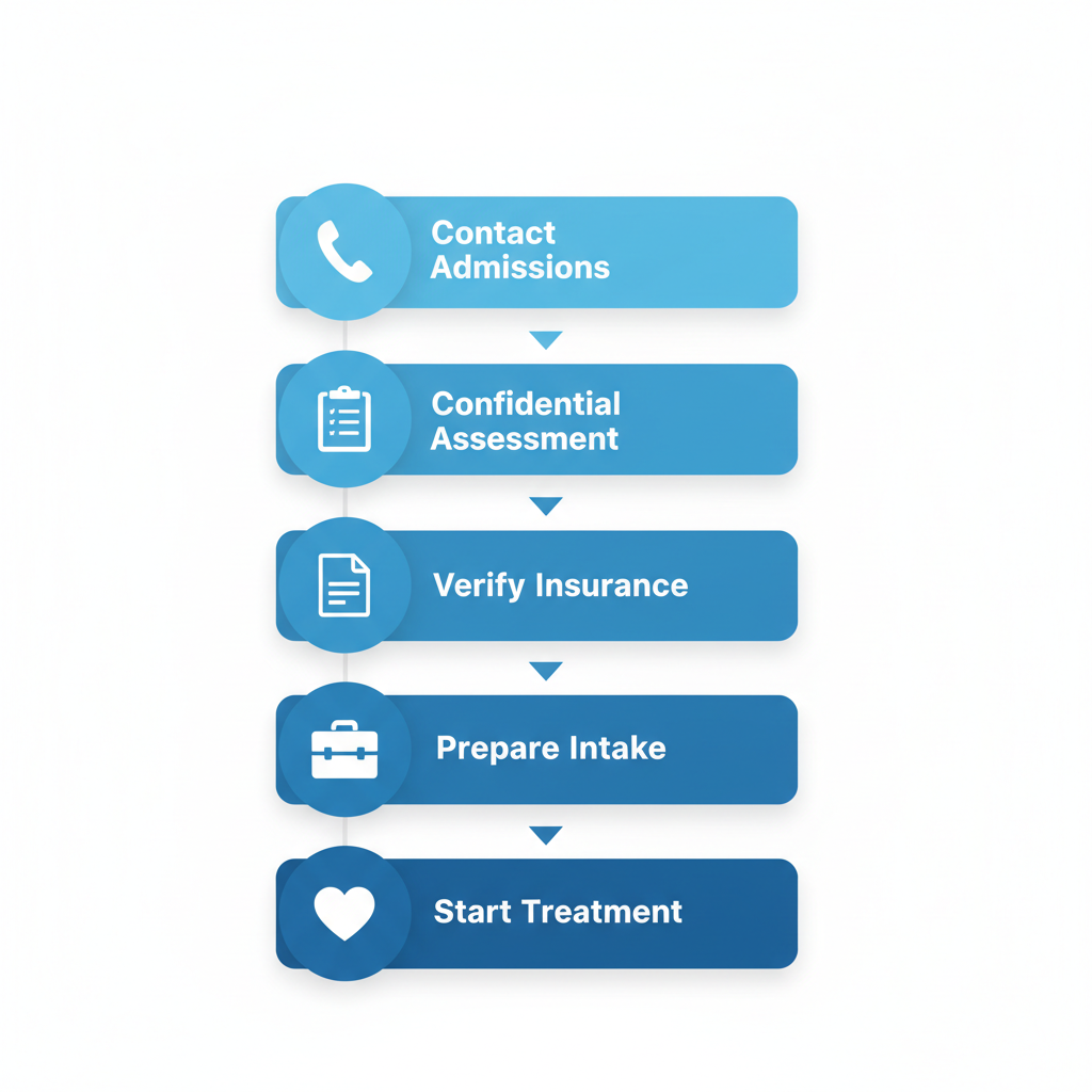 Vertical process flow diagram illustrating the five steps for starting addiction recovery at Freeport Recovery from Toronto.